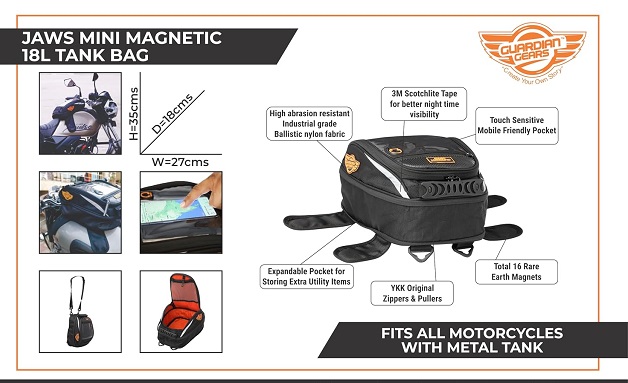 Guardian Gears Jaws Magnetic Tank Bag For Bike with Rain Cover Tank Bag For Bike