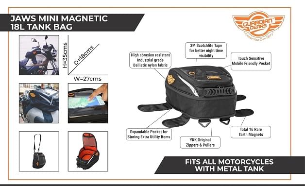 Guardian Gears Jaws Magnetic Tank Bag For Bike with Rain Cover Tank Bag For Bike